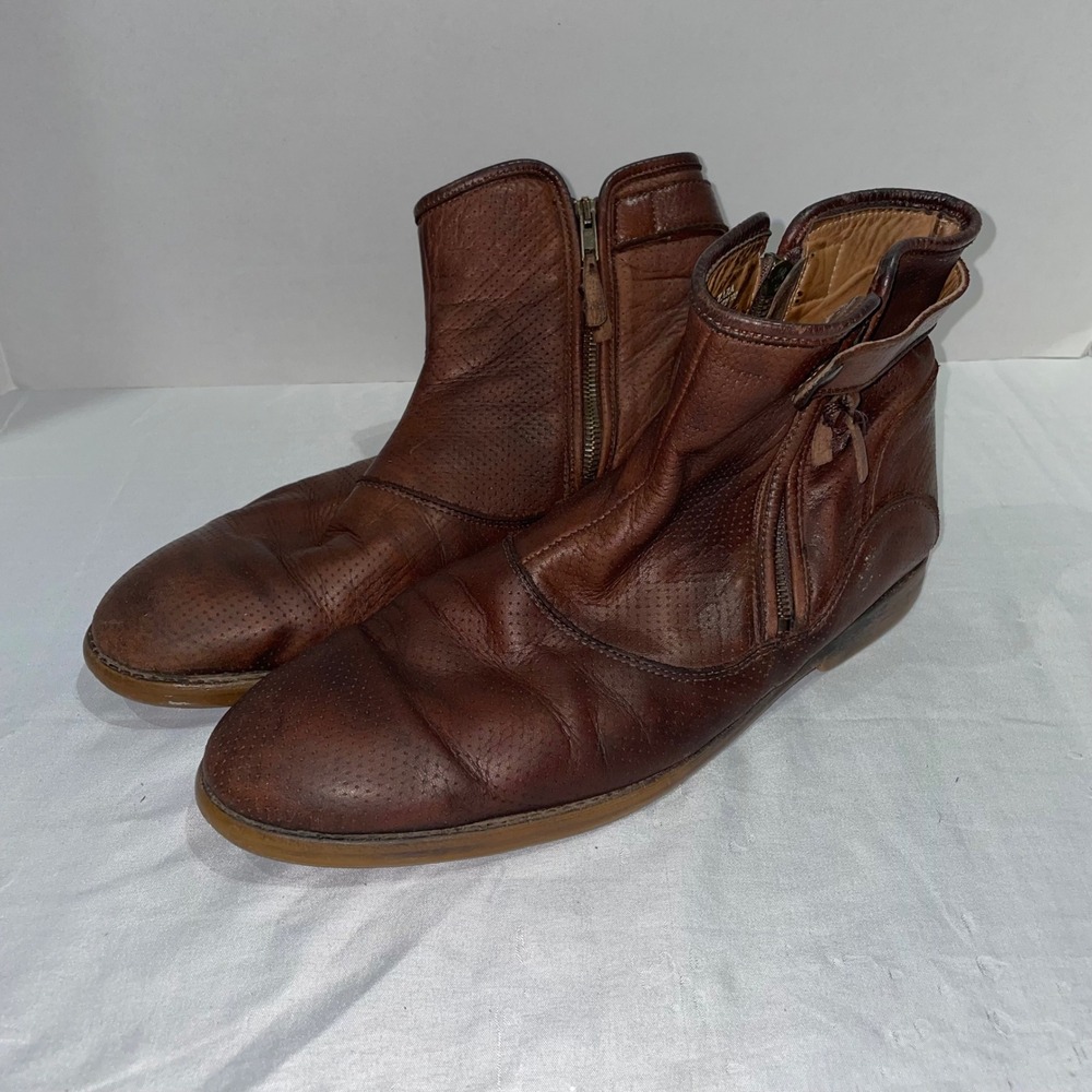 Zara Man Brown Leather Double Zip Ankle Boots Perforated 2573/102/100 Mens 10